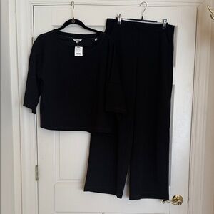 Women's Black Wide-Leg Pant & Crop Top Set - Casual Lounge